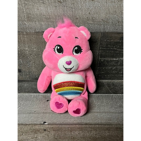 Care Bears Other - Care Bears Cheer Bear Plush Toy Pink Rainbow Belly Badge Glitter Heart Feet 2022
